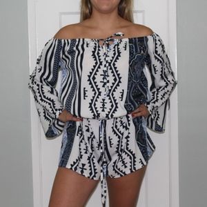 Boohoo Patterned Off The Shoulder Romper